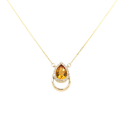 Citrine andn Diamond Pendant in Yellow Gold