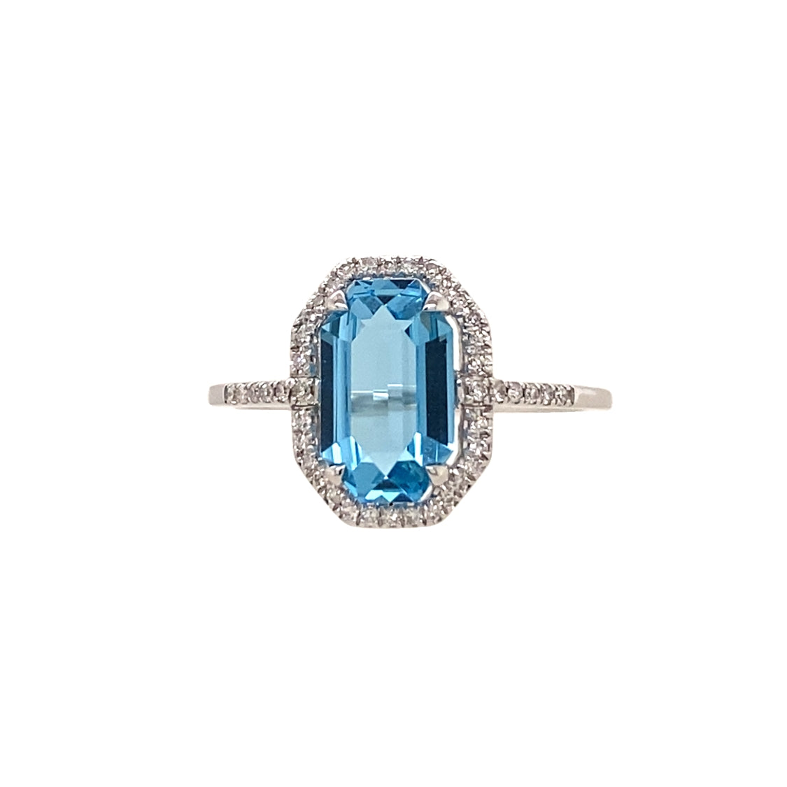 Blue Topaz and Diamond Halo Style Ring in White Gold