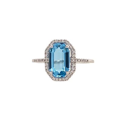 Blue Topaz and Diamond Halo Style Ring in White Gold