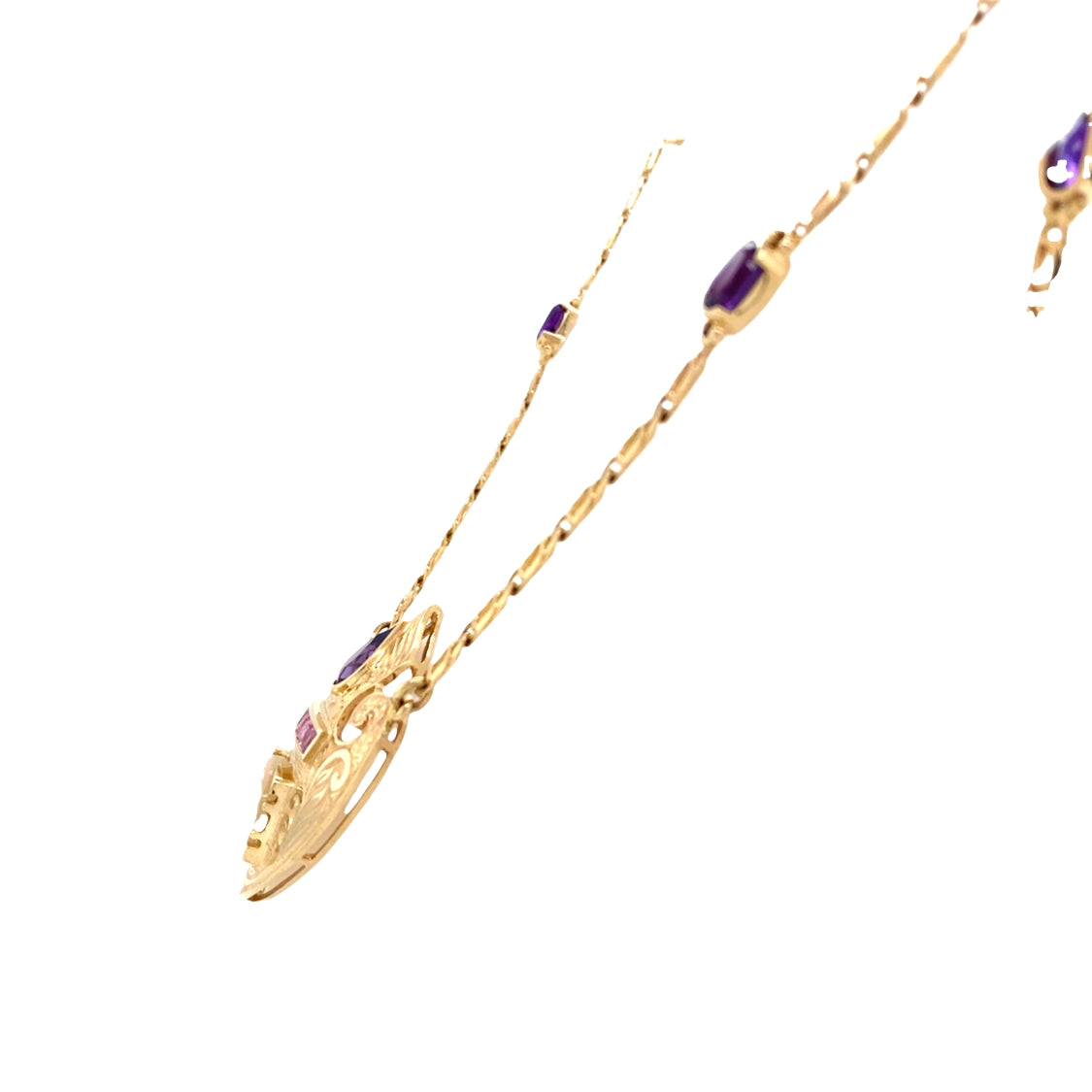 ESTATE Amethyst, Opal and Sapphire Pendant in Yellow Gold