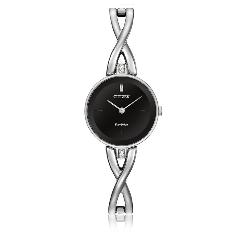 Citizen Women\'s 
Stainless Steel Eco-Drive Watch,black dial  powered by light Ladies Silver Tone Black Face Eco-drive Citizen Watch main image 4