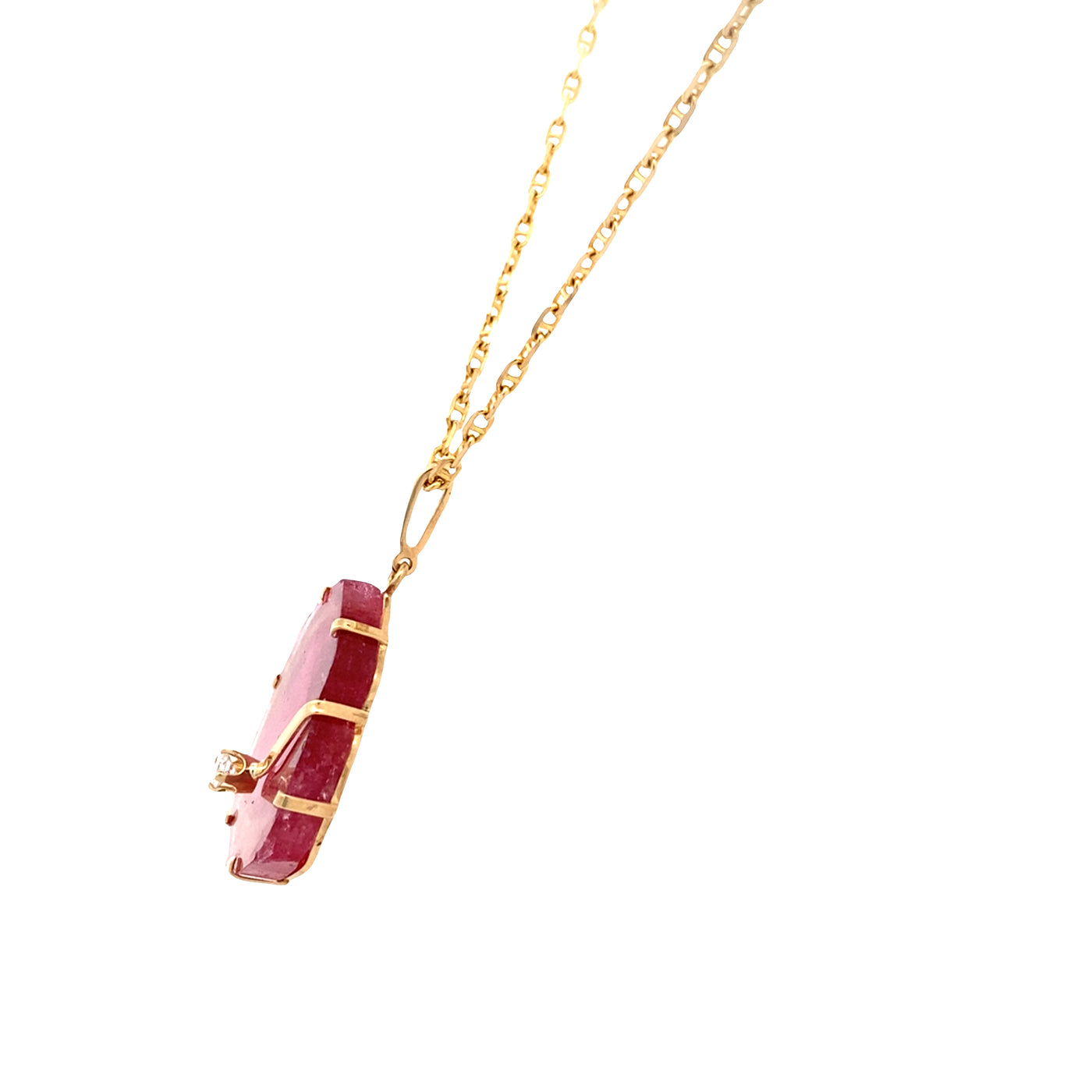 ESTATE Watermelon Tourmaline and Diamond Pendant in Yellow Gold