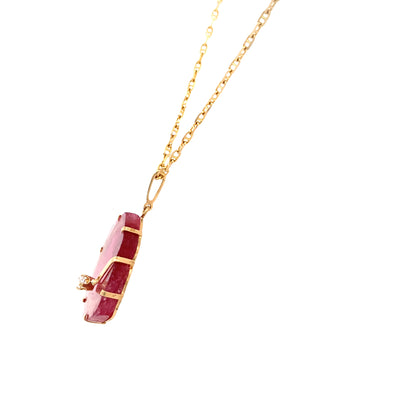 ESTATE Watermelon Tourmaline and Diamond Pendant in Yellow Gold