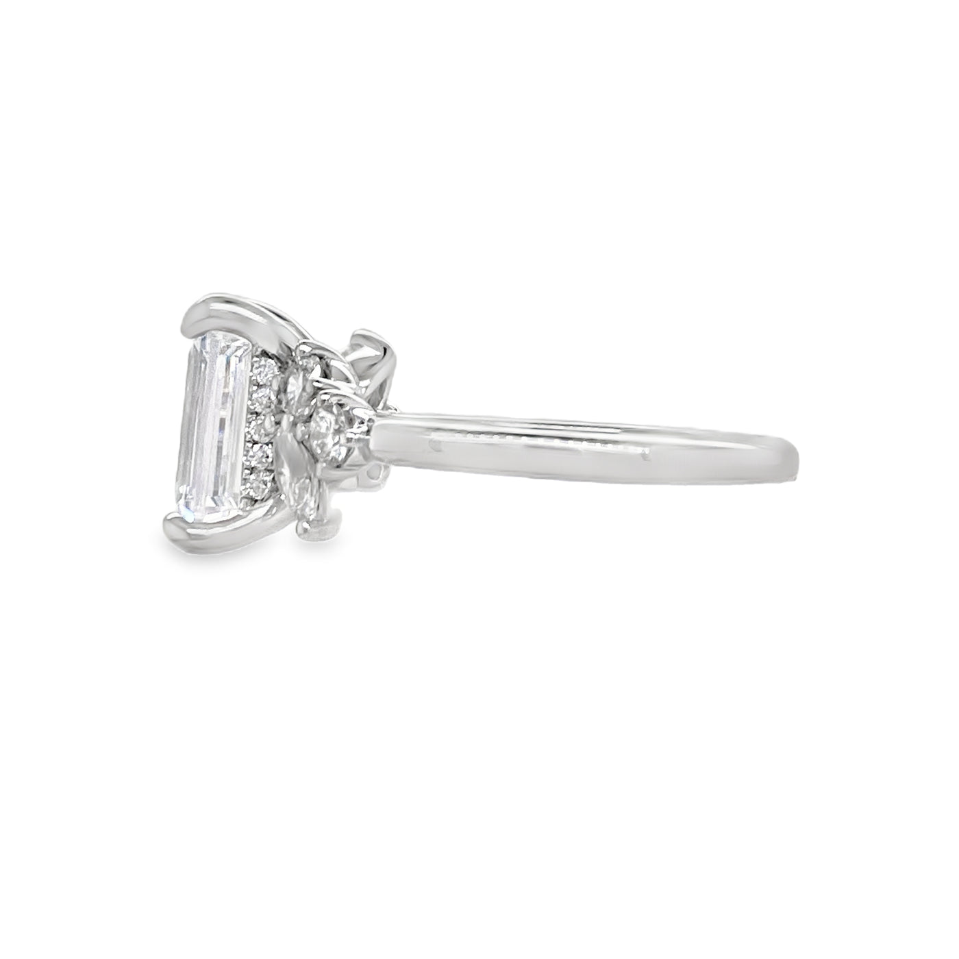 Emerald Cut Engagement Ring with Side Stones in White Gold by Gabriel & Co.