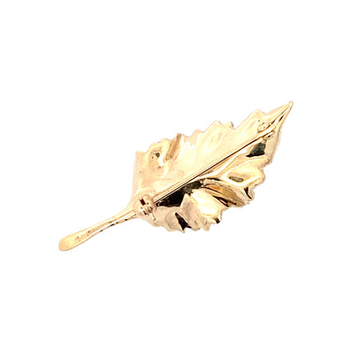 ESTATE Single Leaf and DIamond Pin in Yellow Gold