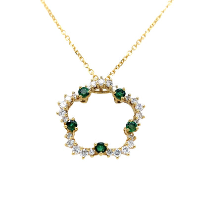 ESTATE Emerald and Diamond Clover Pendant in Yellow Gold