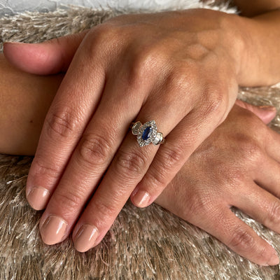 ESTATE Sapphire and Diamond Ring in White Gold