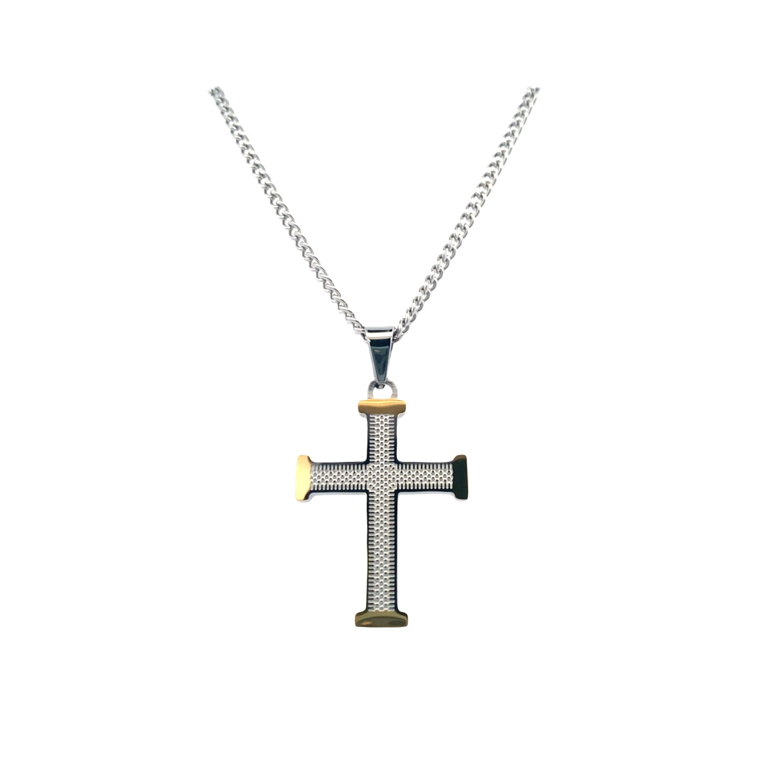 Textured Cross Pendantin SS and Gold Plating with 22" Chain