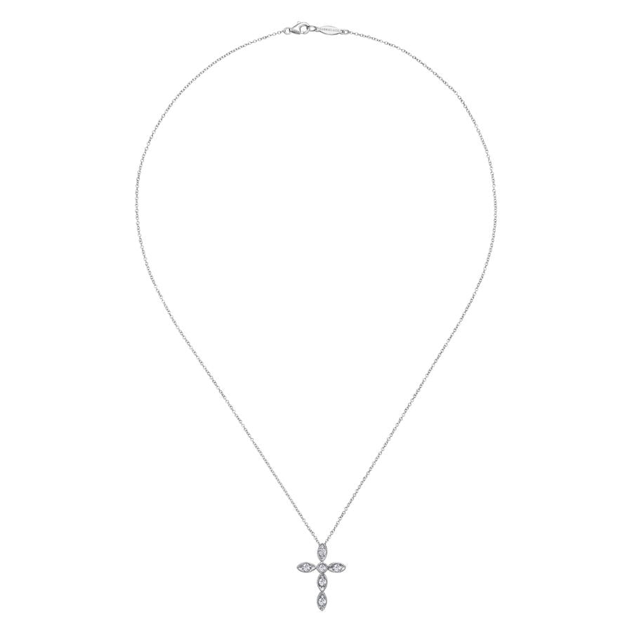 Scalloped Diamond Cross Pendant in White Goldl by Gabriel & Co.