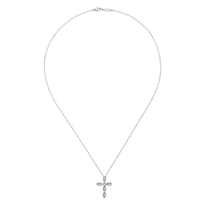 Scalloped Diamond Cross Pendant in White Goldl by Gabriel & Co.