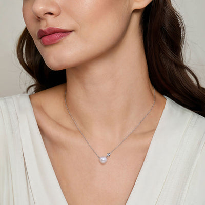 Pearl Necklace with Diamond Accent in Silver by Gabriel & Co.