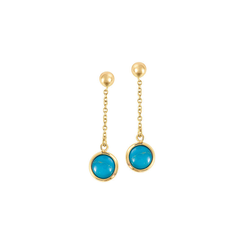 14 Karat Turquoise Drop Gemstone Earrings 5F152