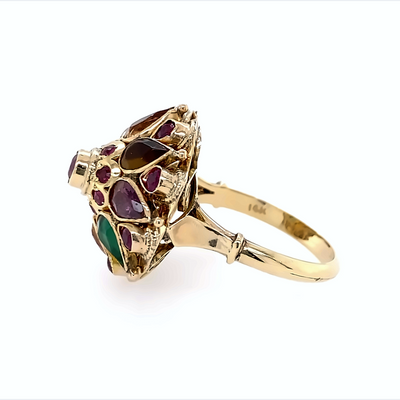 Estate Geometric Style Gemstone Ring in Yellow Gold