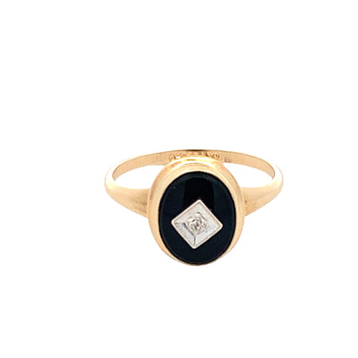 ESTATE Onyx and Diamond Ring in Yellow Gold