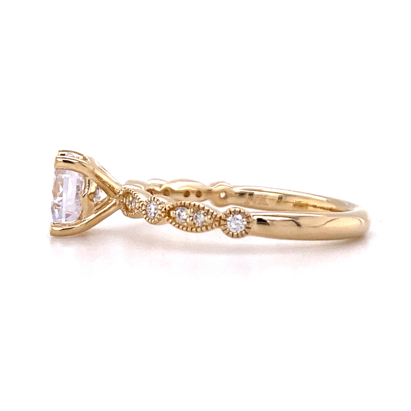 FANA 14 Karat Round Shape with Side Stones  Engagement Ring S3040/YG