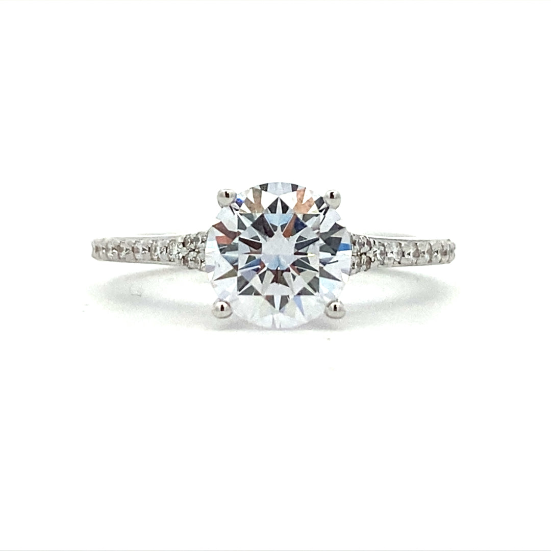 Round Diamond Side Stone Engagement Ring in White Gold by Simon G