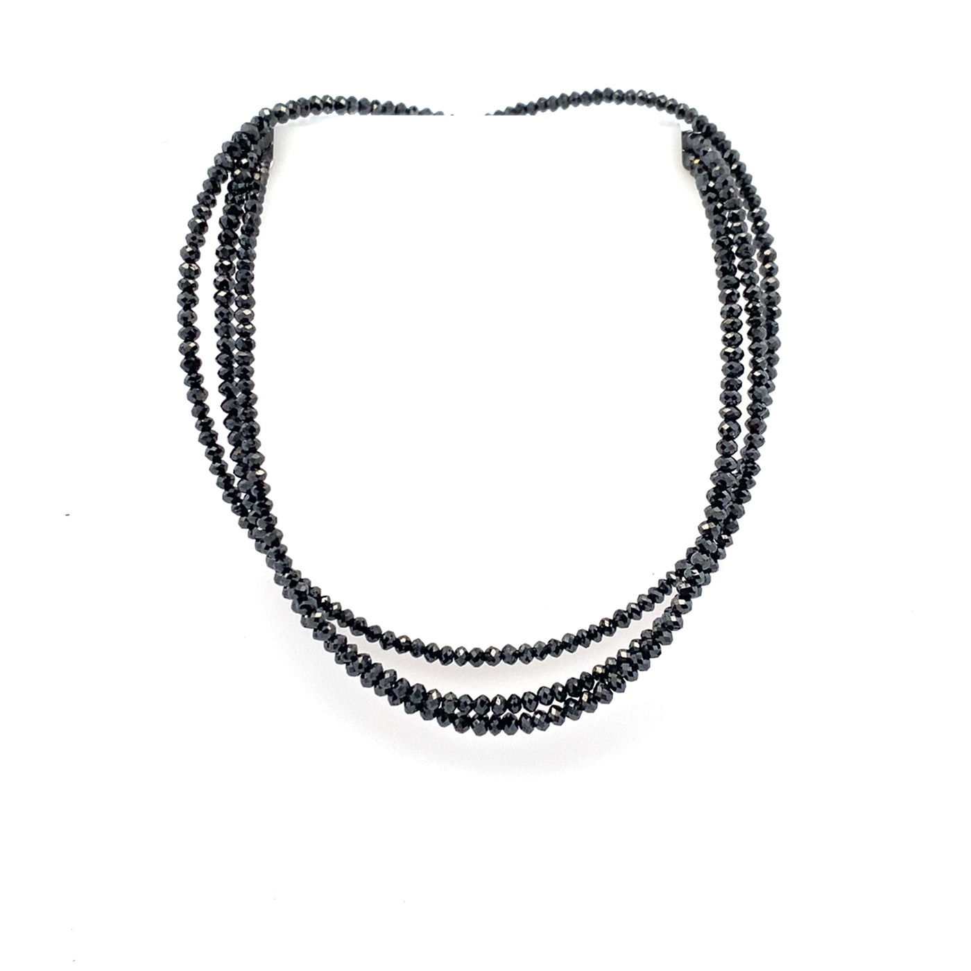 Black Diamond Faceted Bead Necklace in White Gold