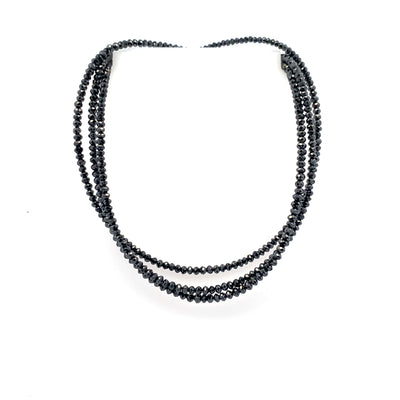 Black Diamond Faceted Bead Necklace in White Gold