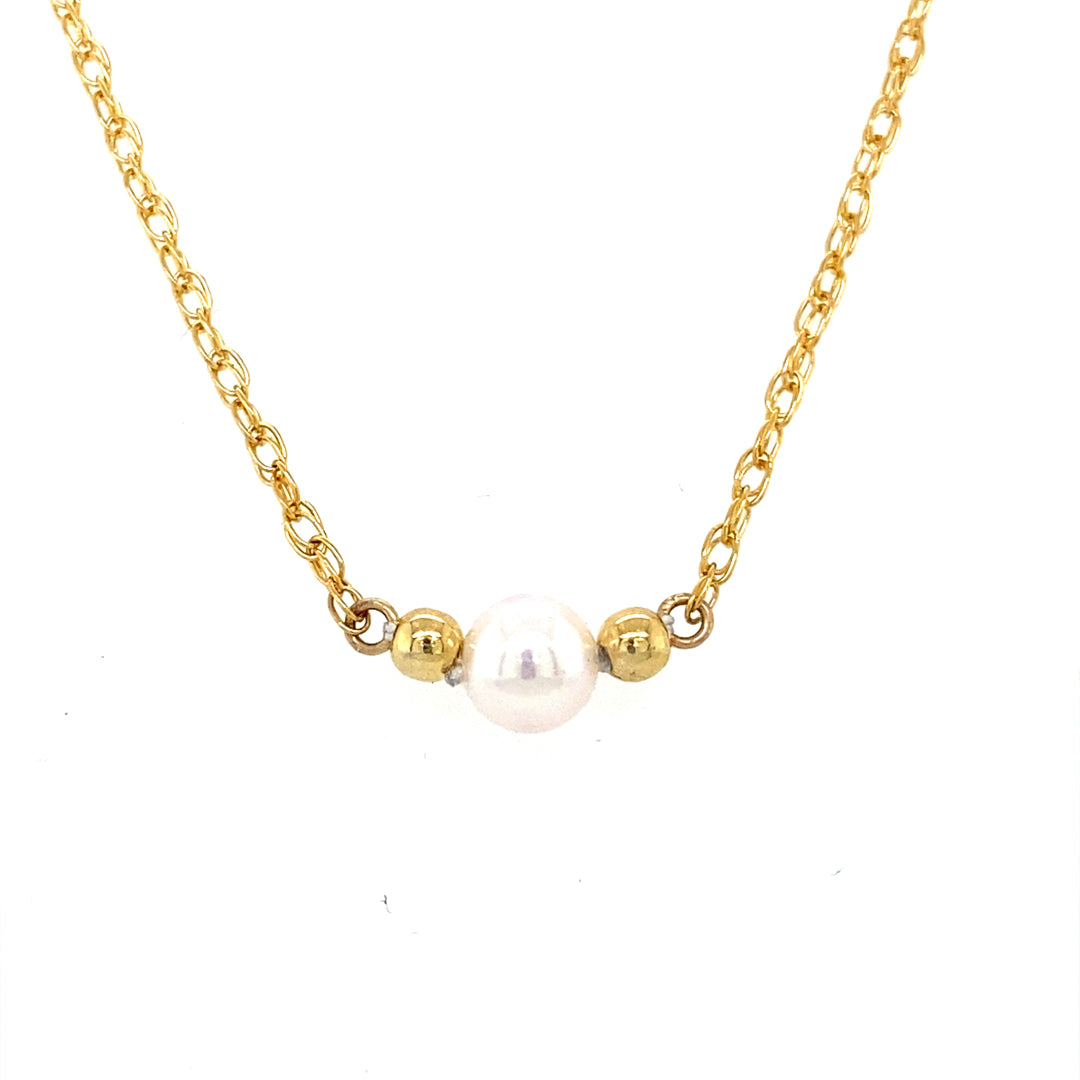 Children's One Pearl Add-A-Pearl Necklace in Yellow Gold by B&C