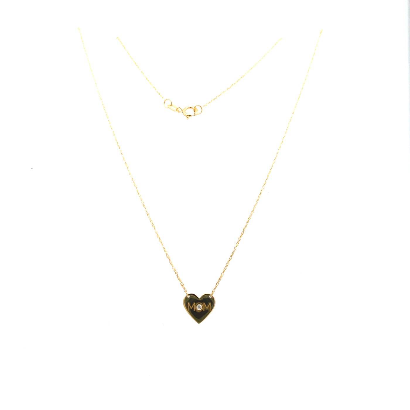 "MOM" Heart Necklace in Yellow Gold
