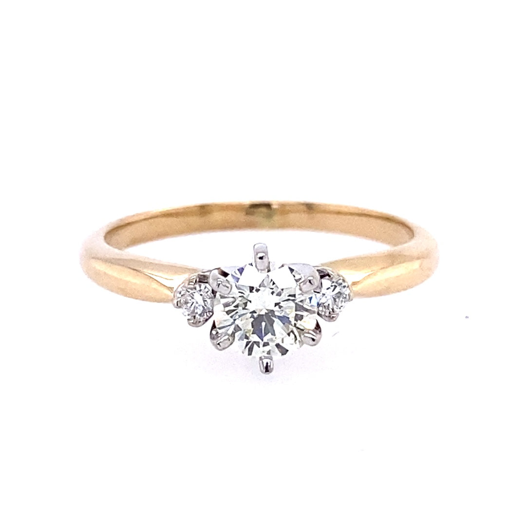 Round Diamond Three Stone Engagement Ring in Two-Tone Gold by B&C
