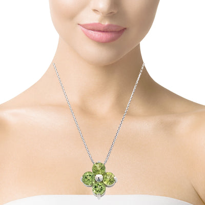 Peridot Cluster Pendant in White Gold by B&C