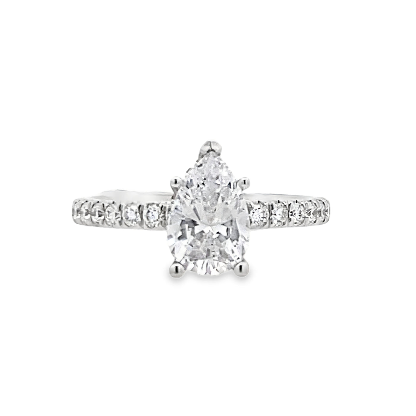 Pear Shape Diamond Side Stone Engagement Ring in White Gold by Gabriel & Co.