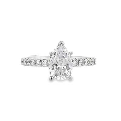 Pear Shape Diamond Side Stone Engagement Ring in White Gold by Gabriel & Co.