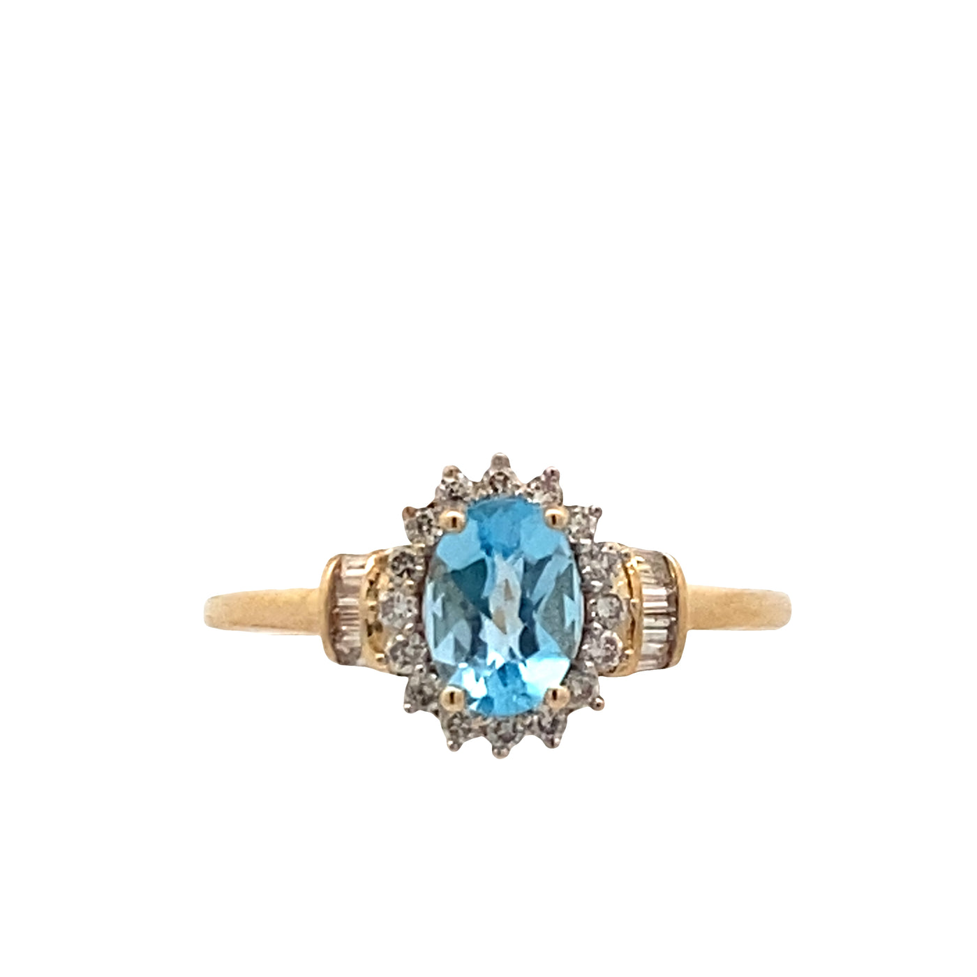 ESTATE Blue Topaz and Diamond Ring in Yellow Gold
