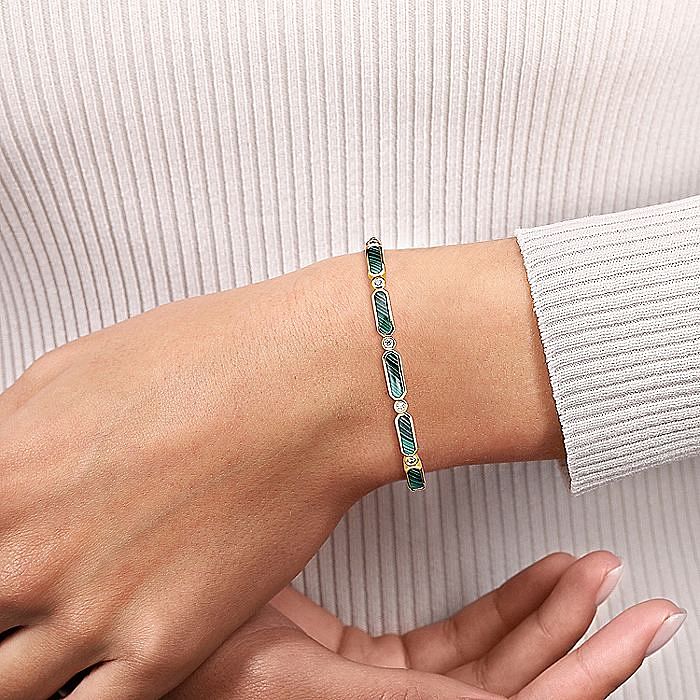 Malachite and Diamond Bangle in Yellow Gold by Gabriel NY