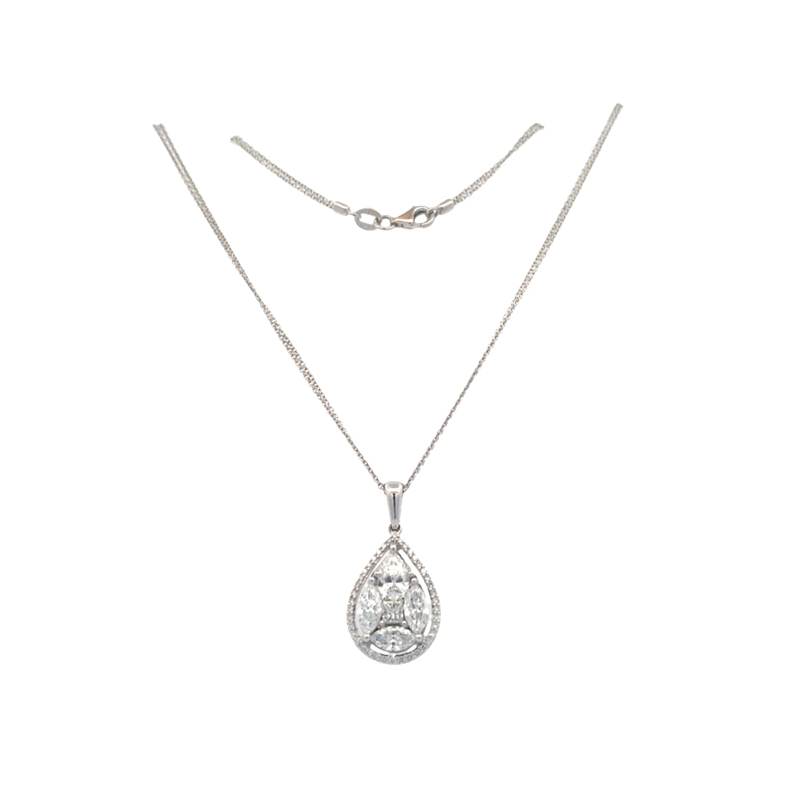 Diamond Cluster Drop Pendant in White Gold by Simon G. Jewelry