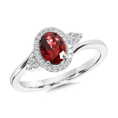 Garnet and Diamond Ring in White Gold
