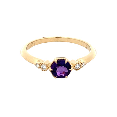 Amethyst  and Diamond Ring in Yellowo Gold