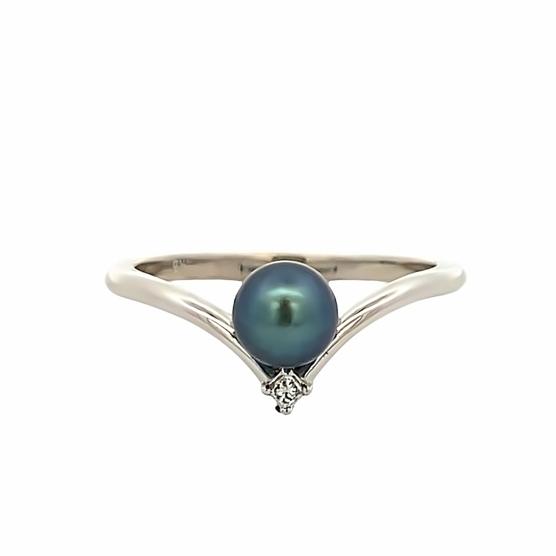 14 Karat Black Pearl and Diamond Contemporary Ring  Style 6526:103:P