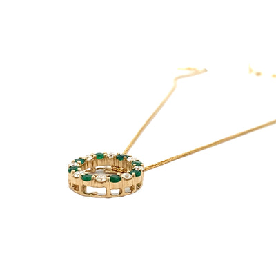 Emerald and Diamond Pendant in Yellow Gold