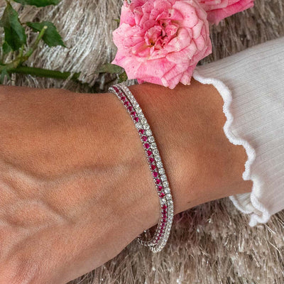 Ruby and Diamond Tennis Bracelet in White Gold by Allison Kaufman