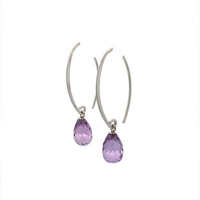 Amethyst Briolette Gemstone Earrings in Silver
