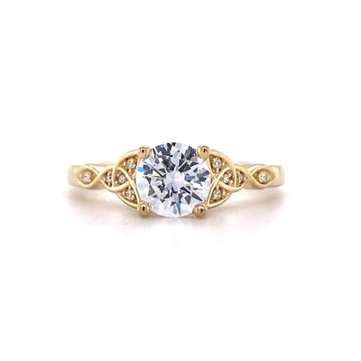 Round Diamond Side Stone Engagement Ring in Yellow Gold