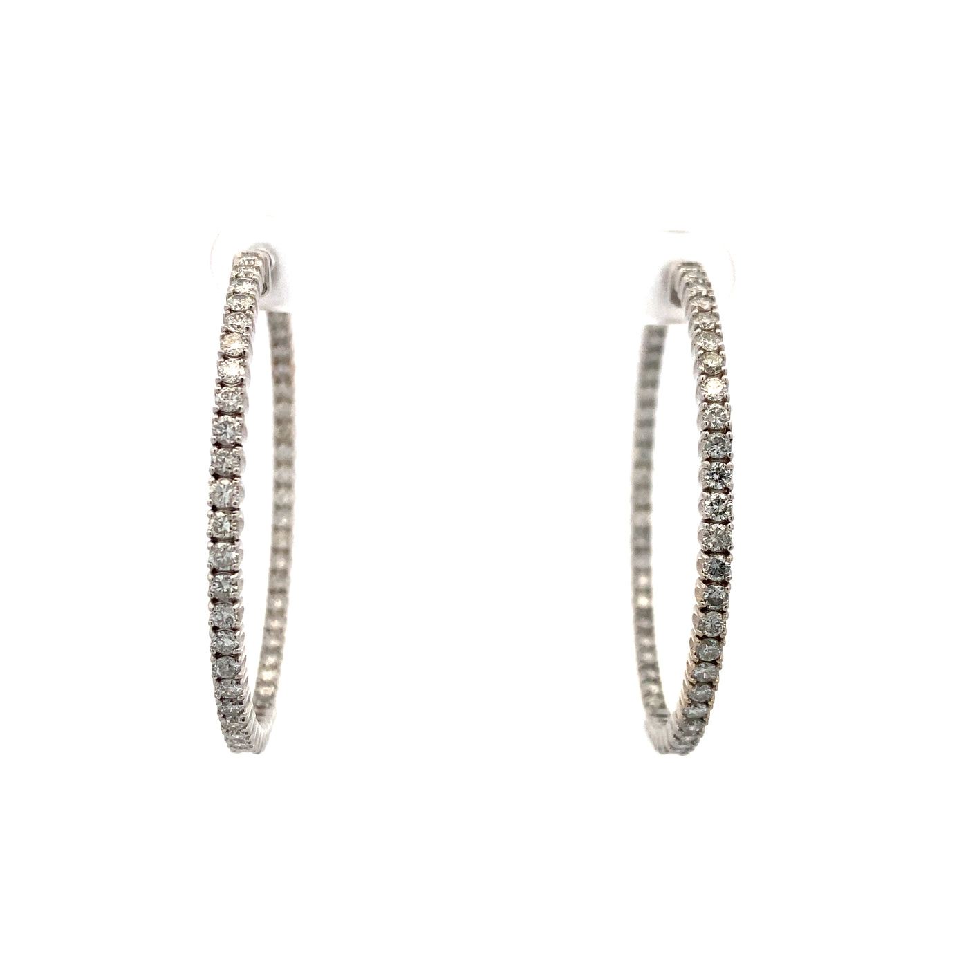 14 Karat White Gold  3.31 CTW Diamond Hoop Earrings