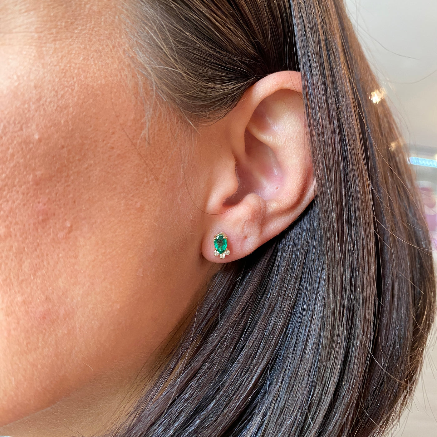 ESTATE Emerald and Diamond Studs in Yellow Gold