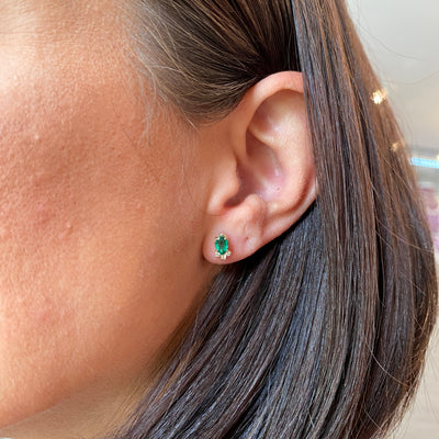 ESTATE Emerald and Diamond Studs in Yellow Gold