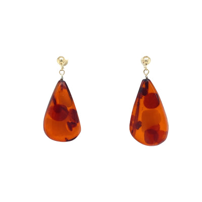 Estate Organic Amber Drop Earrings in Yellow Gold