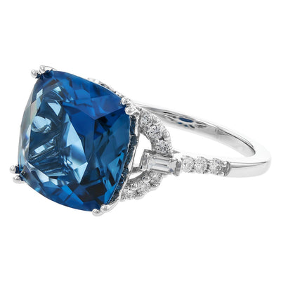 London Blue Topaz and Diamond Ring in White Gold by Allison Kaufman