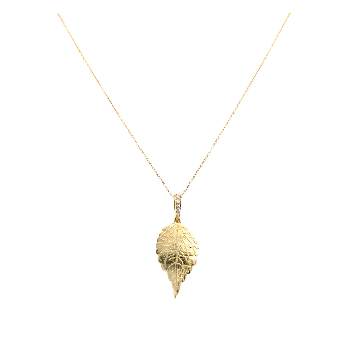 Diamond Leaf Pendant in Yellow Gold by Simon G