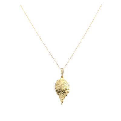 Diamond Leaf Pendant in Yellow Gold by Simon G