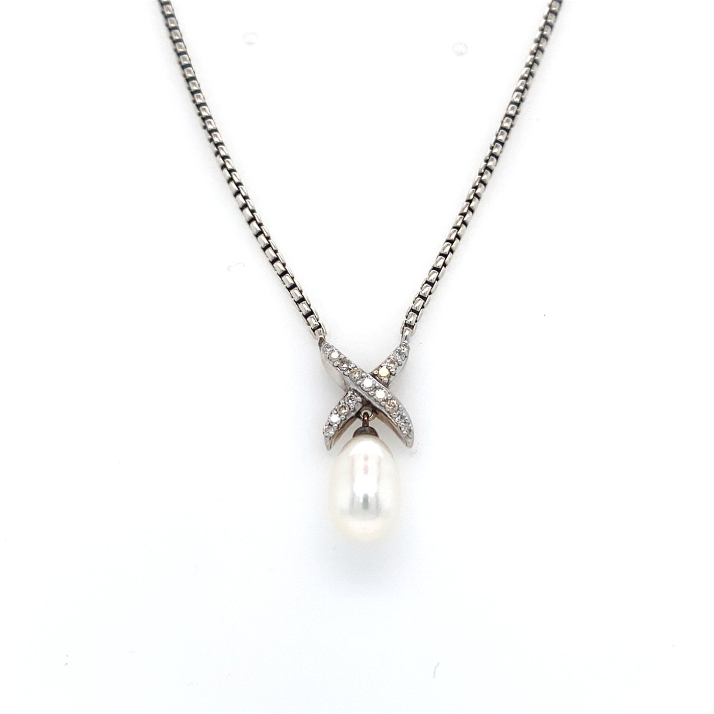 Estate David Yurman FW Pearl and Diamond Necklace in Silver