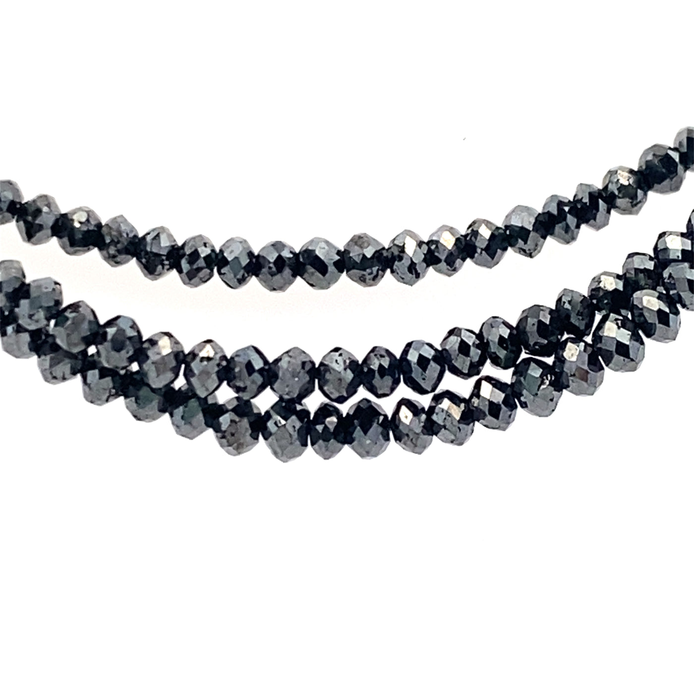 Black Diamond Faceted Bead Necklace in White Gold