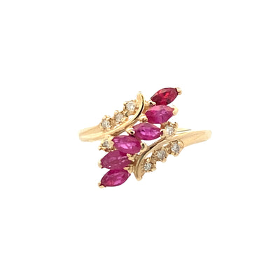 Estate Ruby & Diamond Ring in 14K Yellow Gold, Size 7.5