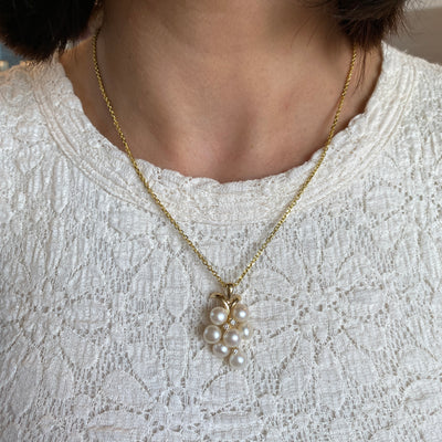 ESTATE Pearl and DIamond Pendant in Yellow Gold