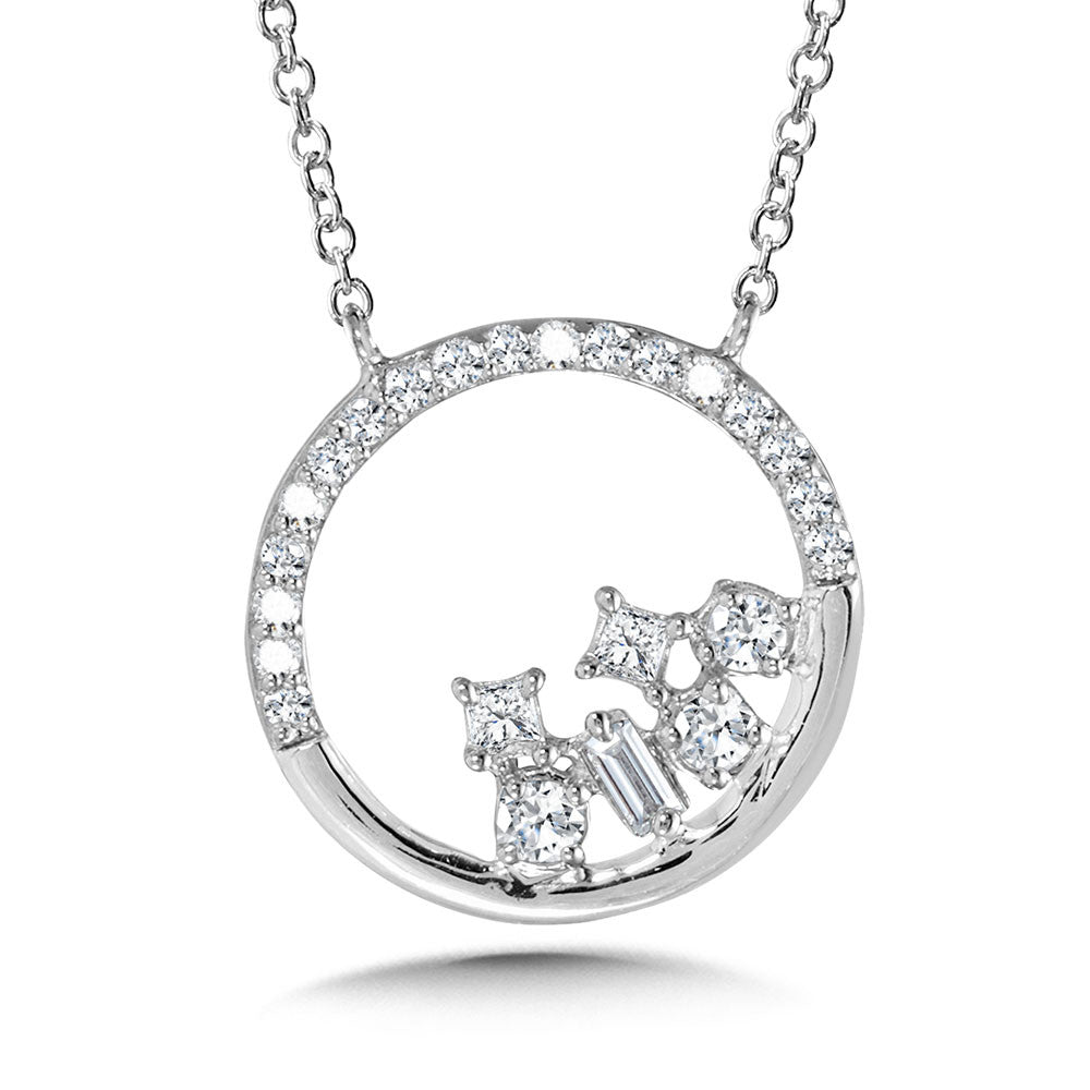 Scattered Diamond Circluar Necklace in White Gold
